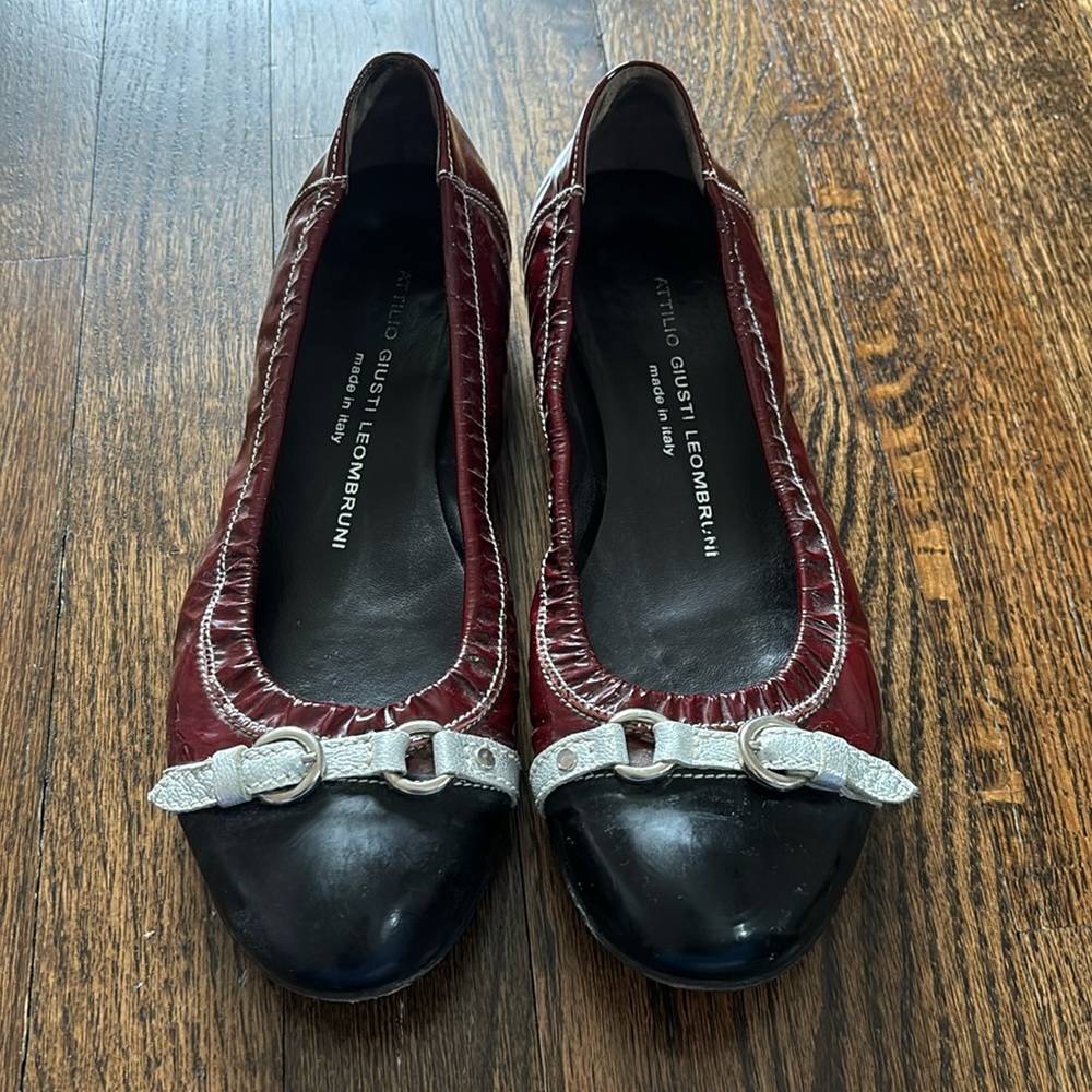 Attilio Giusti Leombruni slip ons, size 37, burgundy patent leather